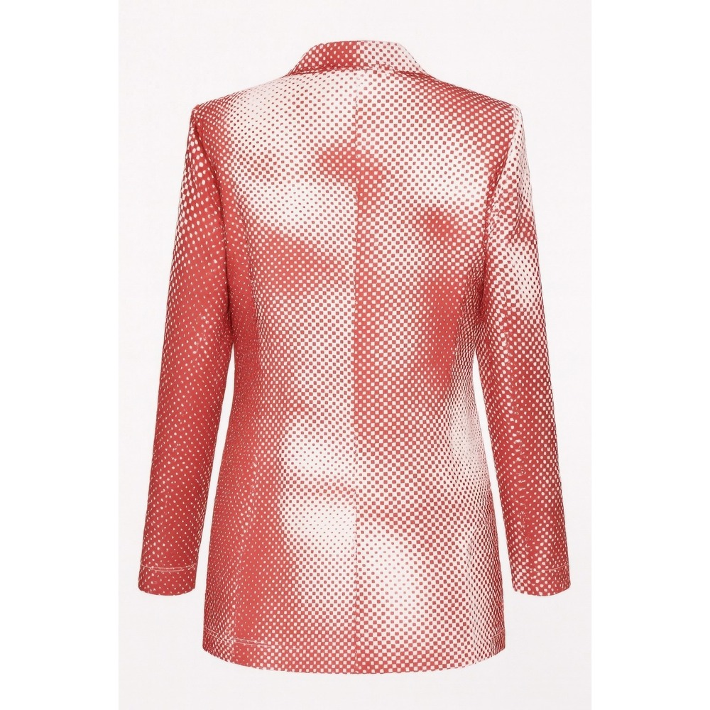 Rust Halftone Dot Satin Longline Womens Blazer Jacket